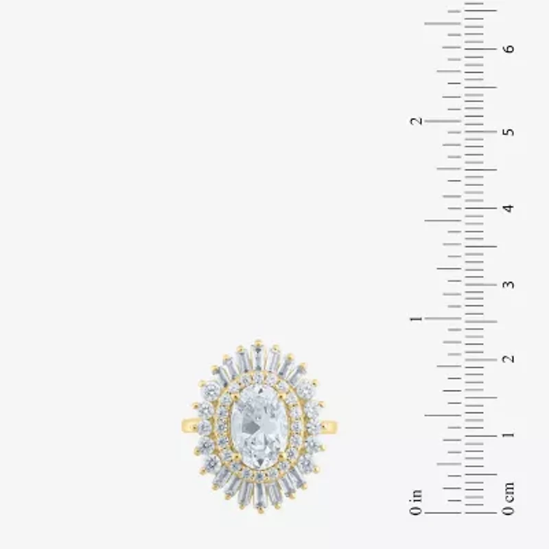 (Si2 / G) Womens 3 1/2 CT. T.W Lab Grown White Diamond 10K Gold Oval Sunburst Cluster Cocktail Ring