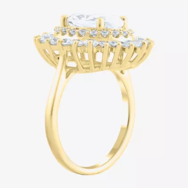 (Si2 / G) Womens 3 1/2 CT. T.W Lab Grown White Diamond 10K Gold Oval Sunburst Cluster Cocktail Ring