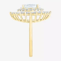 (Si2 / G) Womens 3 1/2 CT. T.W Lab Grown White Diamond 10K Gold Oval Sunburst Cluster Cocktail Ring