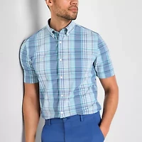 St. John's Bay Performance Mens Short Sleeve Classic Fit Stretch Fabric Button-Down Shirt