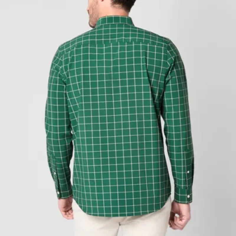 St. John's Bay Performance Mens Long Sleeve Cuffed Classic Fit Stretch Fabric Button-Down Shirt