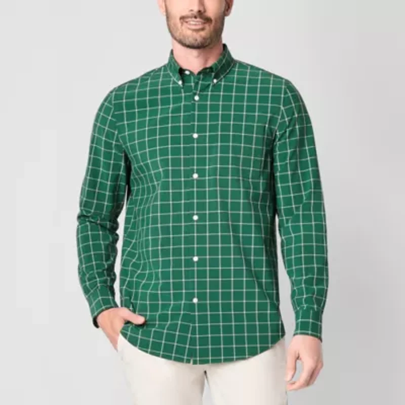 St. John's Bay Performance Mens Long Sleeve Cuffed Classic Fit Stretch Fabric Button-Down Shirt