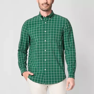 St. John's Bay Performance Mens Long Sleeve Cuffed Classic Fit Stretch Fabric Button-Down Shirt