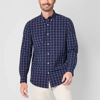 St. John's Bay Performance Mens Long Sleeve Cuffed Classic Fit Stretch Fabric Button-Down Shirt