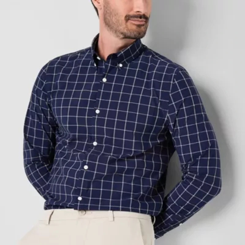St. John's Bay Performance Mens Long Sleeve Cuffed Classic Fit Stretch Fabric Button-Down Shirt