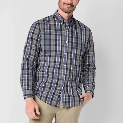 U.S. Polo Assn. Poplin Heather Mens Long Sleeve Classic Fit Embroidered Button-Down Shirt