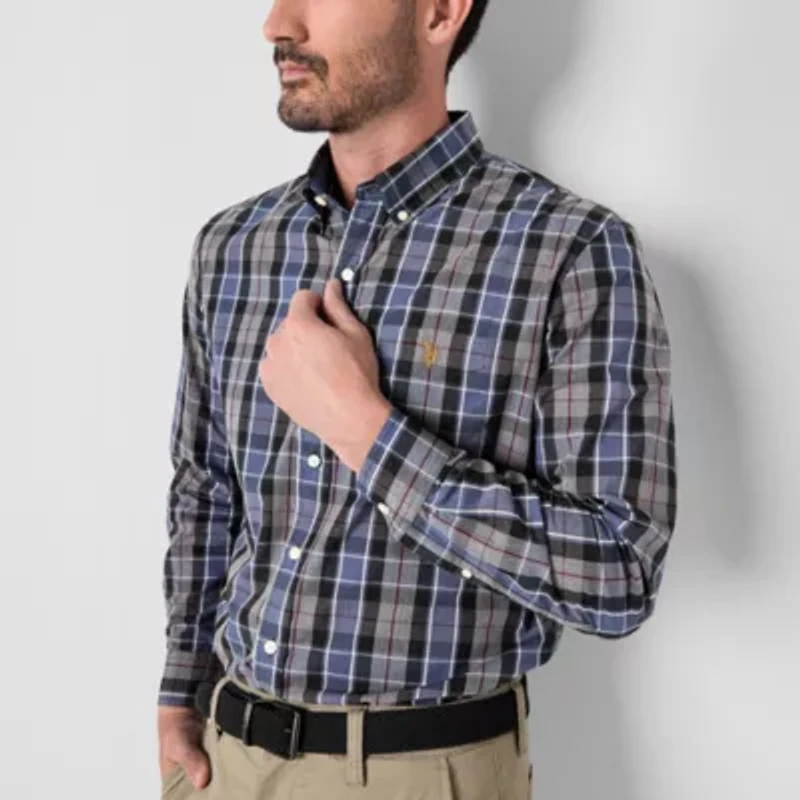 U.S. Polo Assn. Poplin Heather Mens Long Sleeve Classic Fit Embroidered Button-Down Shirt