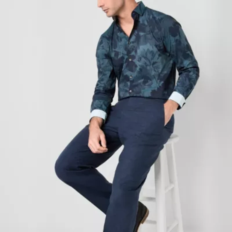 J. Ferrar Ultra Comfort Mens Long Sleeve Slim Fit Stretch Fabric Wrinkle Free Button-Down Shirt