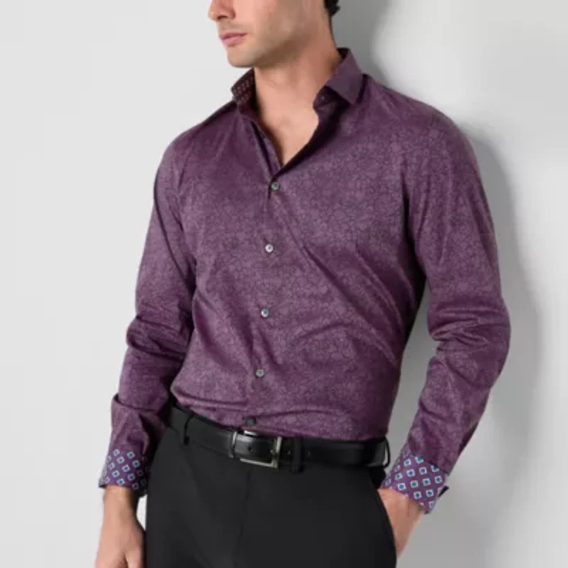 J. Ferrar Ultra Comfort Mens Long Sleeve Slim Fit Stretch Fabric Wrinkle Free Button-Down Shirt