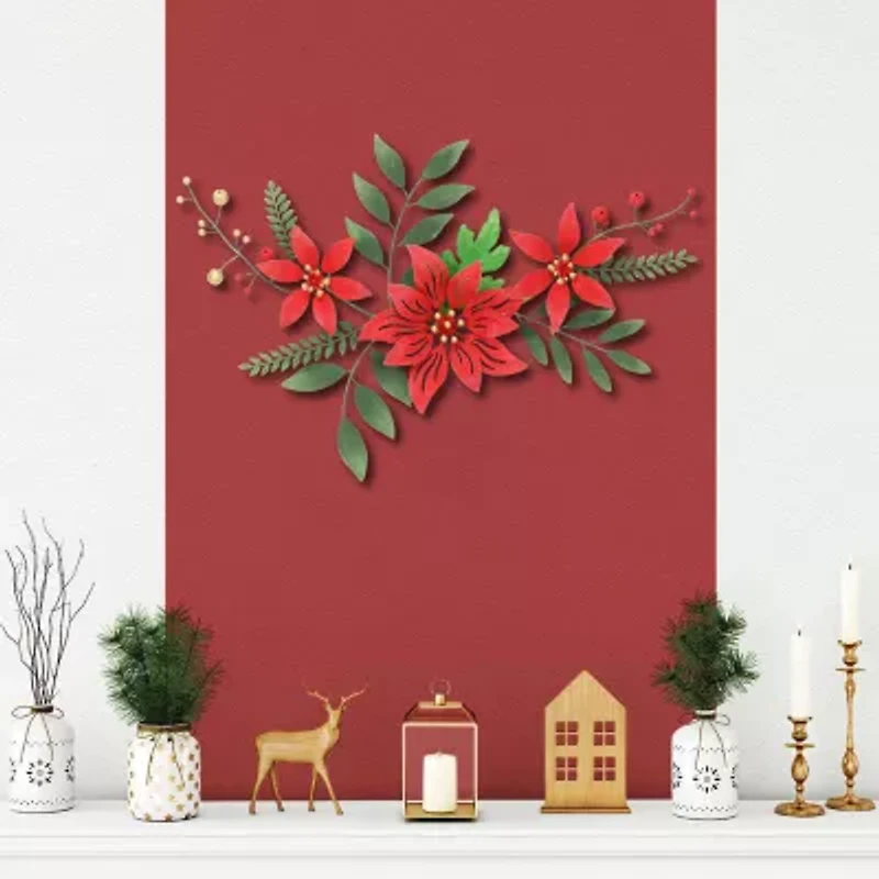 Cheungs Poinsettia Flowers Metal Wall Art
