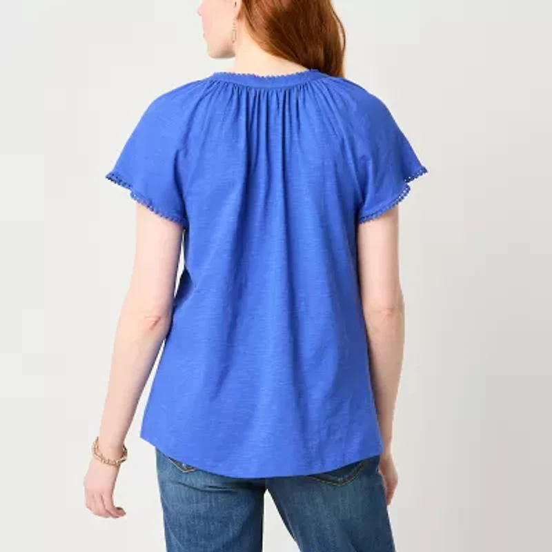 St. John's Bay Womens Split Crew Neck Short Sleeve T-Shirt