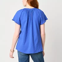 St. John's Bay Womens Split Crew Neck Short Sleeve T-Shirt