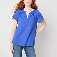 St. John's Bay Womens Split Crew Neck Short Sleeve T-Shirt
