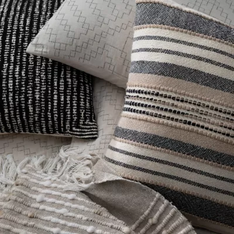 Indigo Road by Egypt Sherrod Azzo Multi-Weave Stripe 100% Cotton Square Throw Pillow