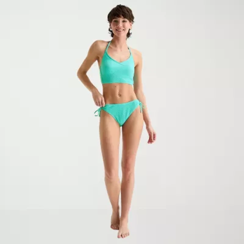 Arizona Womens Adjustable Straps Textured Juniors Bikini Halter Swimsuit Top