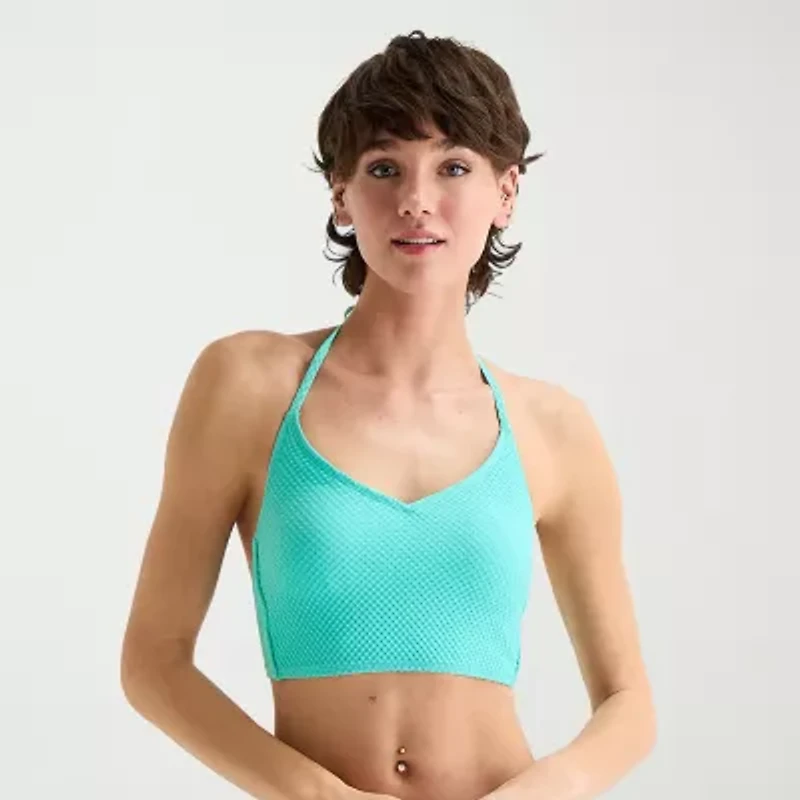 Arizona Womens Adjustable Straps Textured Juniors Bikini Halter Swimsuit Top