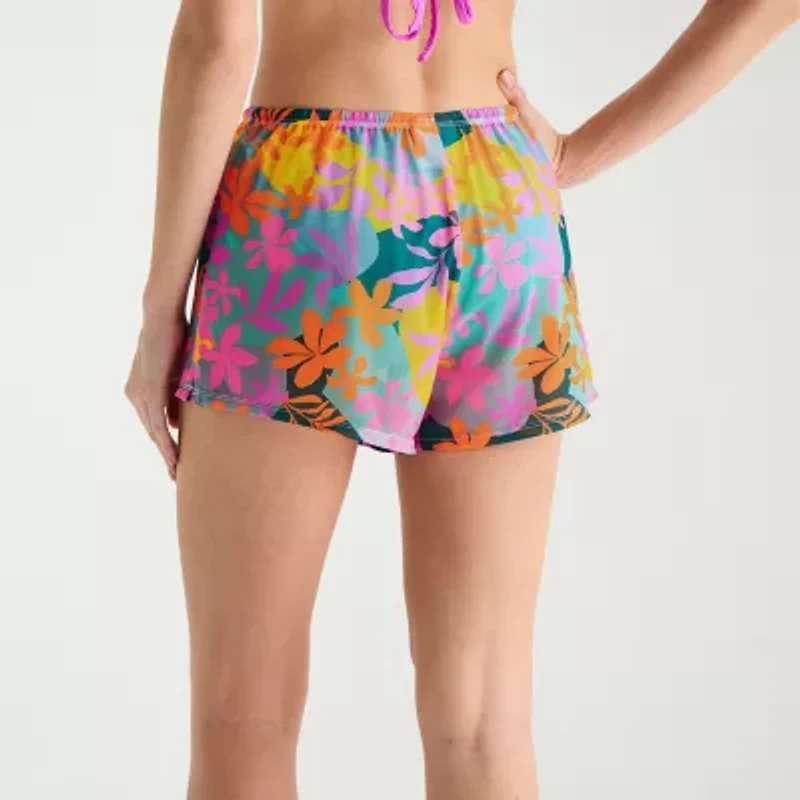 Arizona Womens Drawstring Waist Leaf Juniors Shorts Swimsuit Cover-Up