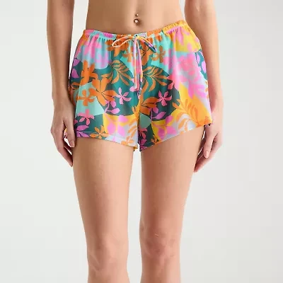 Arizona Womens Drawstring Waist Leaf Juniors Shorts Swimsuit Cover-Up