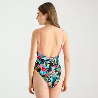 Arizona Womens Exotic Tropical Leaf Juniors One Piece Swimsuit