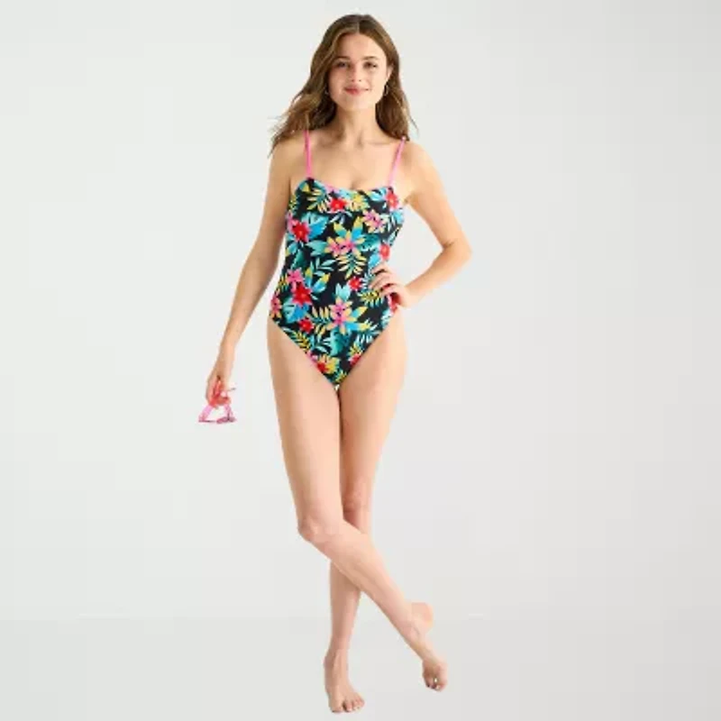 Arizona Womens Exotic Tropical Leaf Juniors One Piece Swimsuit