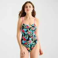 Arizona Womens Exotic Tropical Leaf Juniors One Piece Swimsuit