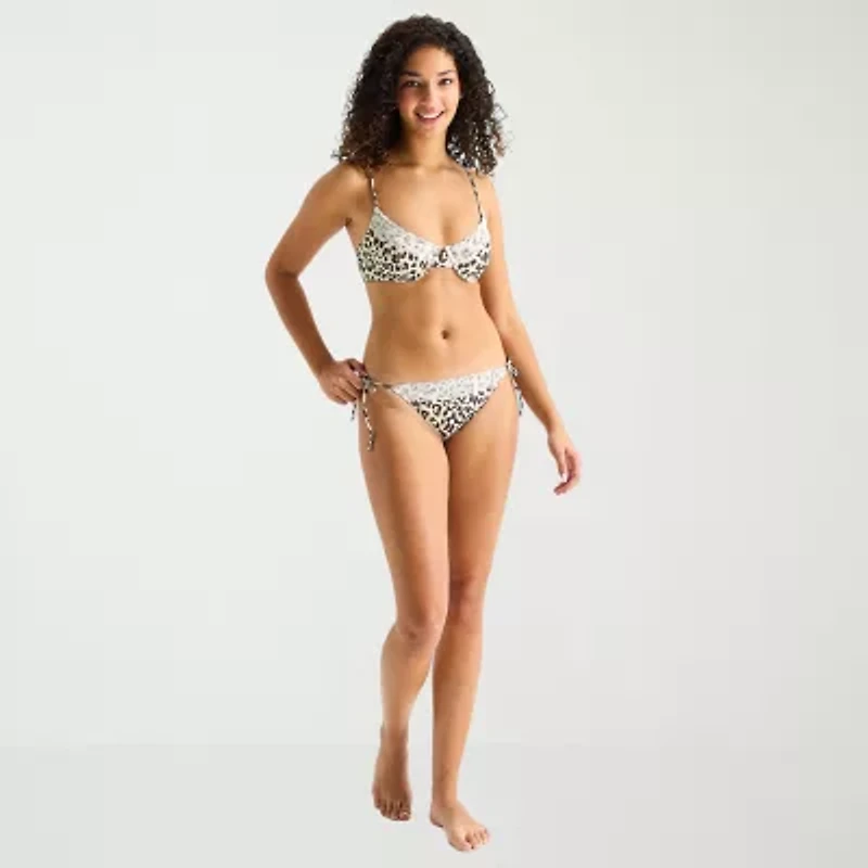 Arizona Womens Lined Side Tie Animal Print Leopard Juniors Bikini Swimsuit Bottom