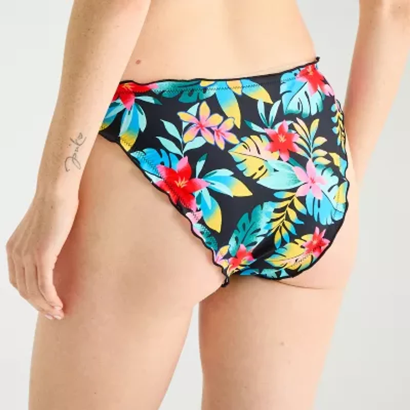 Arizona Womens Lined Tropical Leaf Juniors Hipster Bikini Swimsuit Bottom
