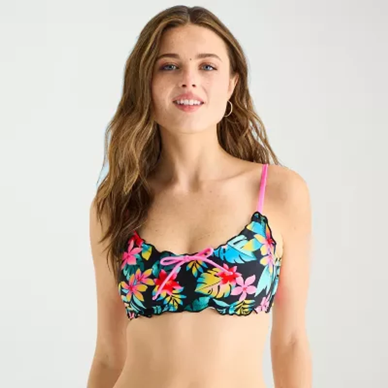 Arizona Womens Adjustable Straps Tropical Leaf Juniors Bralette Bikini Swimsuit Top