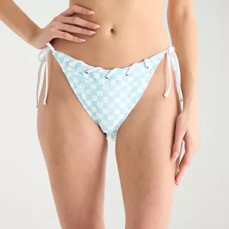 Arizona Womens Lined Side Tie Checked Juniors Bikini Swimsuit Bottom