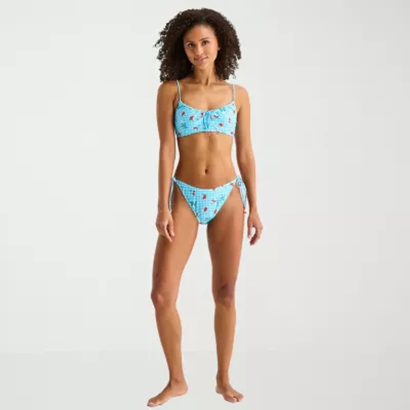 Arizona Womens Lined Side Tie Gingham Juniors Bikini Swimsuit Bottom