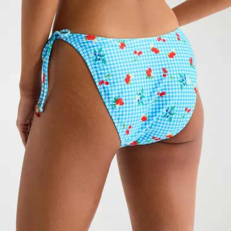 Arizona Womens Lined Side Tie Gingham Juniors Bikini Swimsuit Bottom