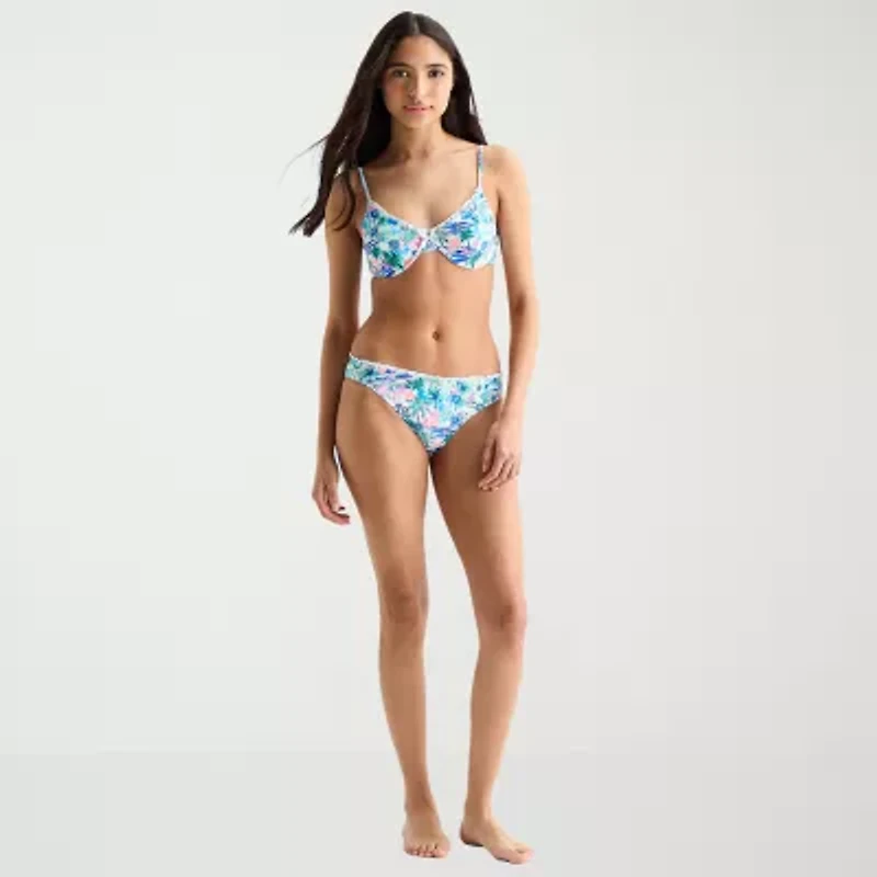 Arizona Womens Lined Tropical Leaf Juniors Cheeky Hipster Bikini Swimsuit Bottom