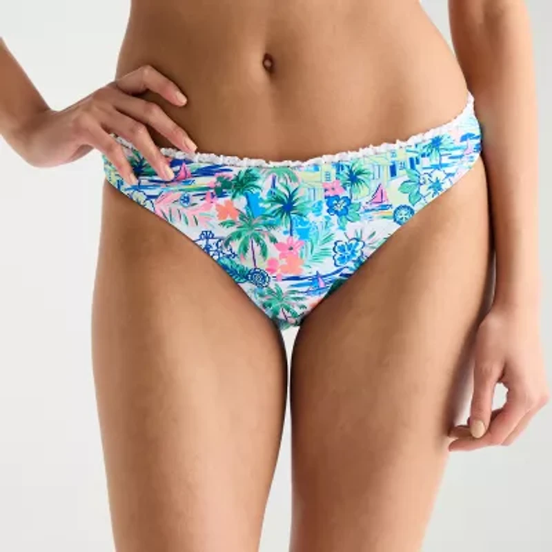 Arizona Womens Lined Tropical Leaf Juniors Cheeky Hipster Bikini Swimsuit Bottom