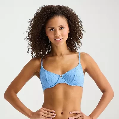 Arizona Womens Adjustable Straps Textured Chevron Juniors Bralette Bikini Swimsuit Top