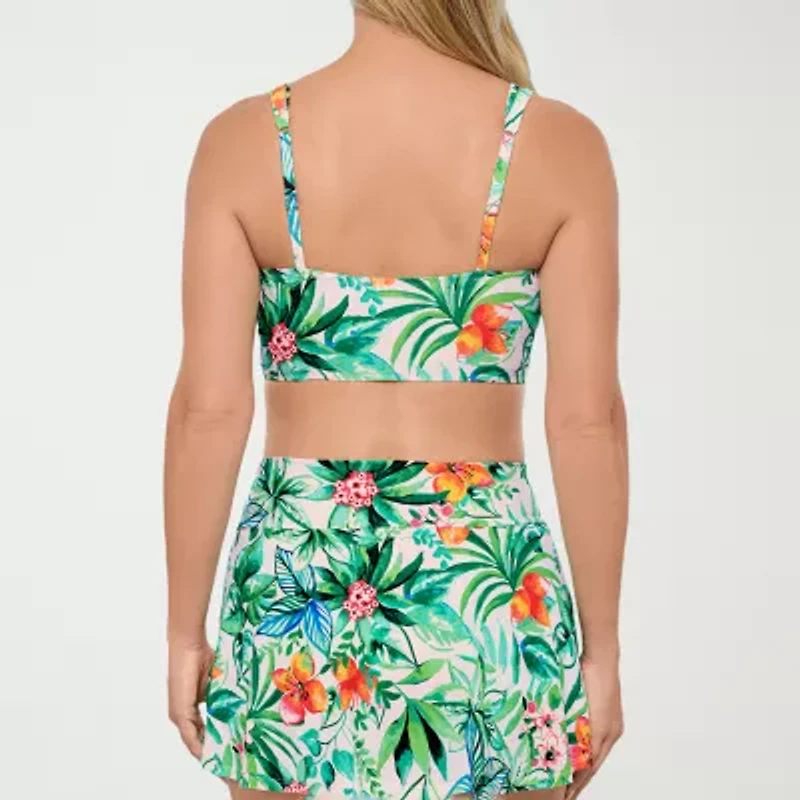 Liz Claiborne Womens Shirred Floral Midkini Swimsuit Top