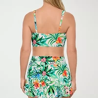 Liz Claiborne Womens Shirred Floral Midkini Swimsuit Top