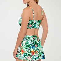 Liz Claiborne Womens Shirred Floral Midkini Swimsuit Top