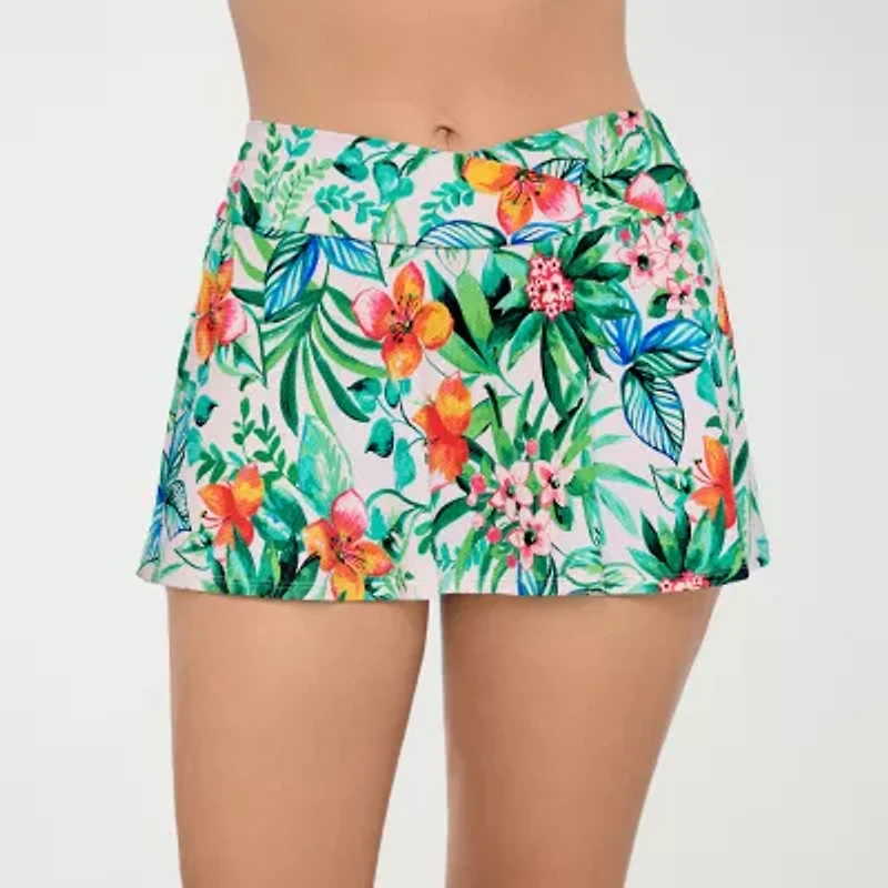 Liz Claiborne Womens Comfort Waistband Tropical Floral Swim Skirt