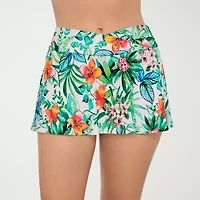 Liz Claiborne Womens Comfort Waistband Tropical Floral Swim Skirt