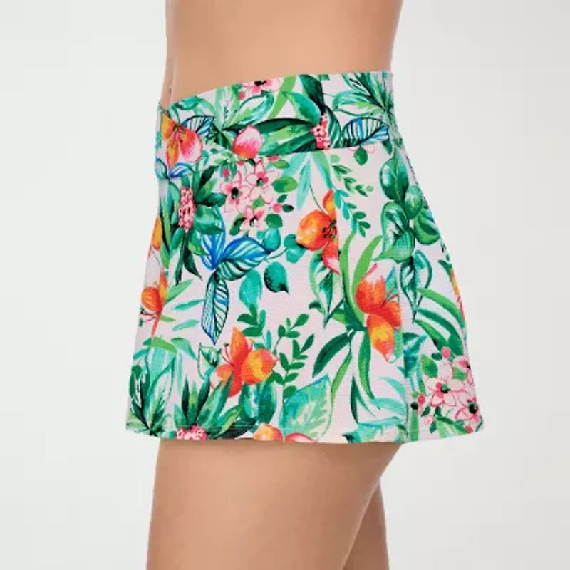 Liz Claiborne Womens Comfort Waistband Tropical Floral Swim Skirt