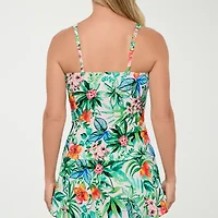 Liz Claiborne Womens Comfort Straps Lined Shirred Tropical Floral Tankini Swimsuit Top