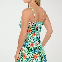 Liz Claiborne Womens Comfort Straps Lined Shirred Tropical Floral Tankini Swimsuit Top