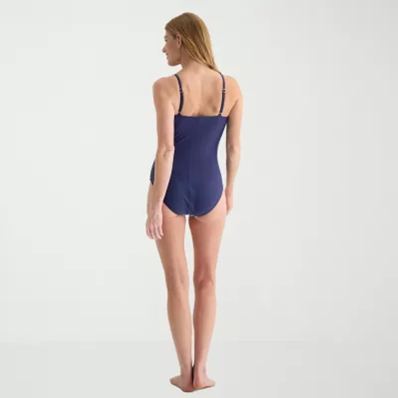 Liz Claiborne Womens Adjustable Features Checked One Piece Swimsuit