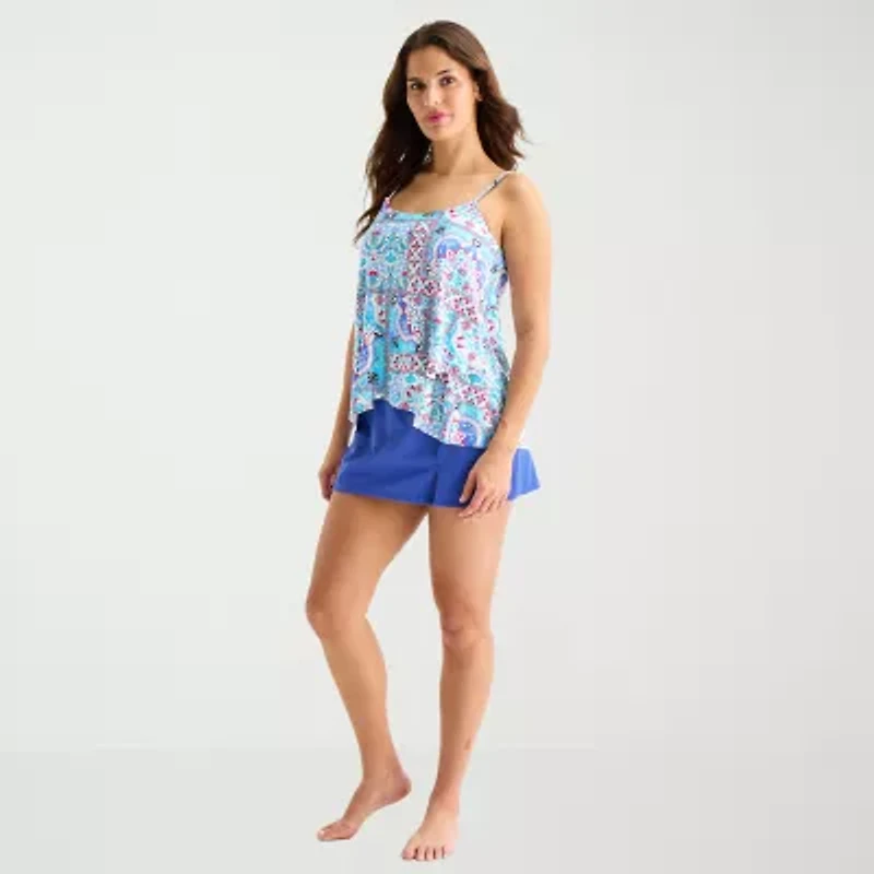 Sonnet Shores Womens Patchwork Tankini Swimsuit Top