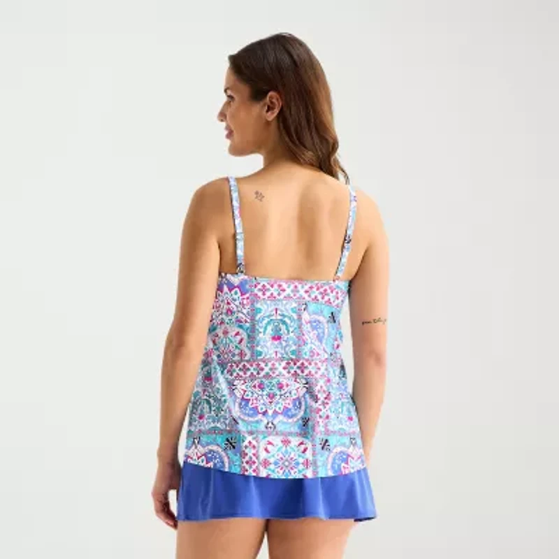Sonnet Shores Womens Patchwork Tankini Swimsuit Top