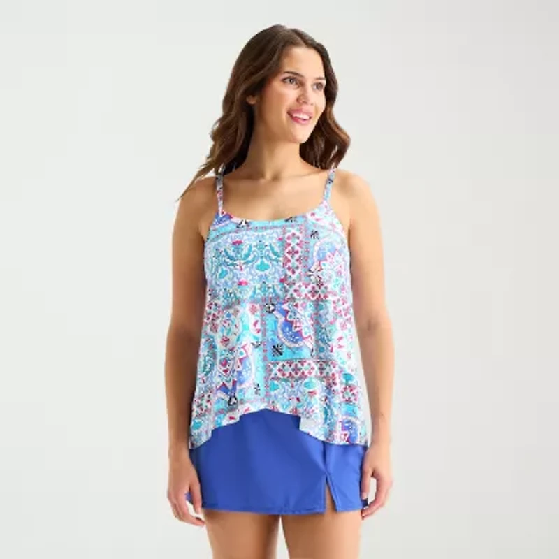 Sonnet Shores Womens Patchwork Tankini Swimsuit Top