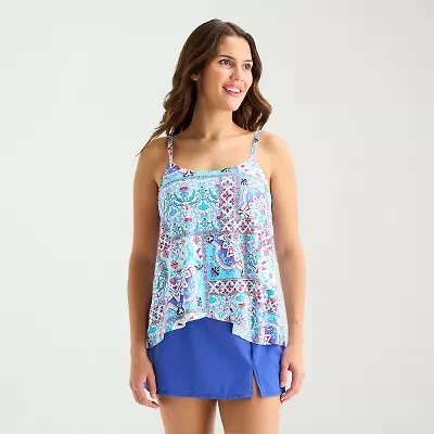 Sonnet Shores Womens Patchwork Tankini Swimsuit Top