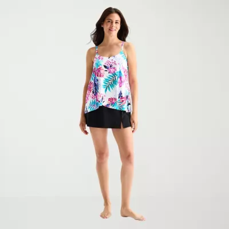 Sonnet Shores Womens Lined Tropical Leaf Tankini Swimsuit Top