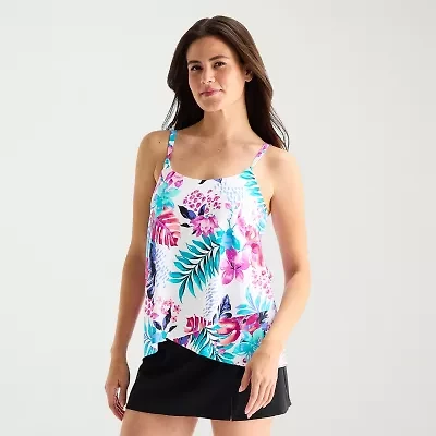 Sonnet Shores Womens Lined Tropical Leaf Tankini Swimsuit Top