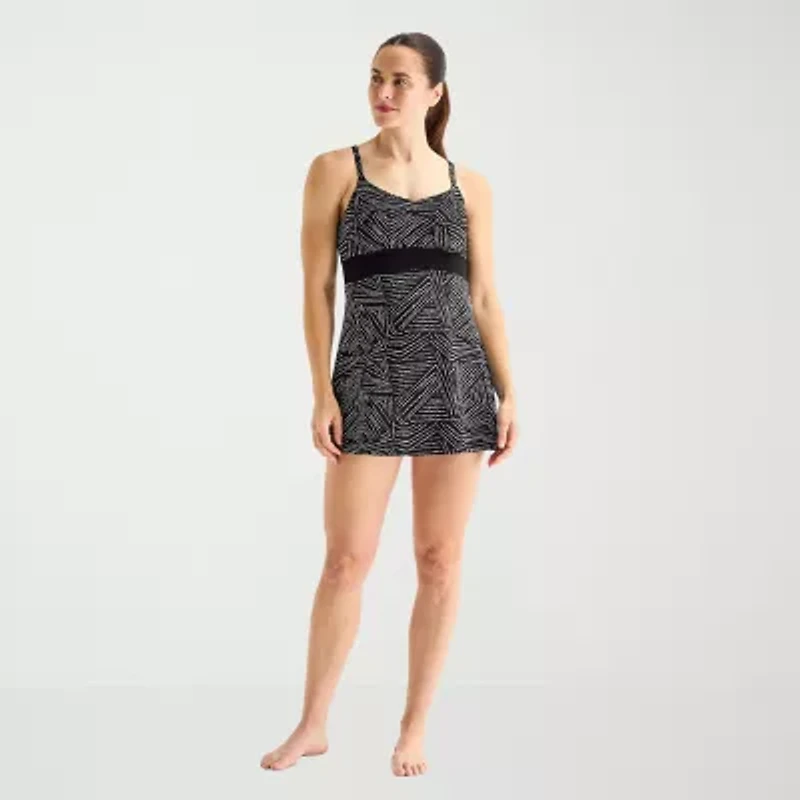 Sonnet Shores Womens Tropical Striped Swim Dress